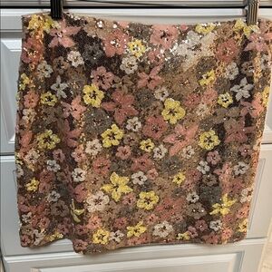 Ann Taylor Pink and Yellow Floral Sequin Mini Skirt